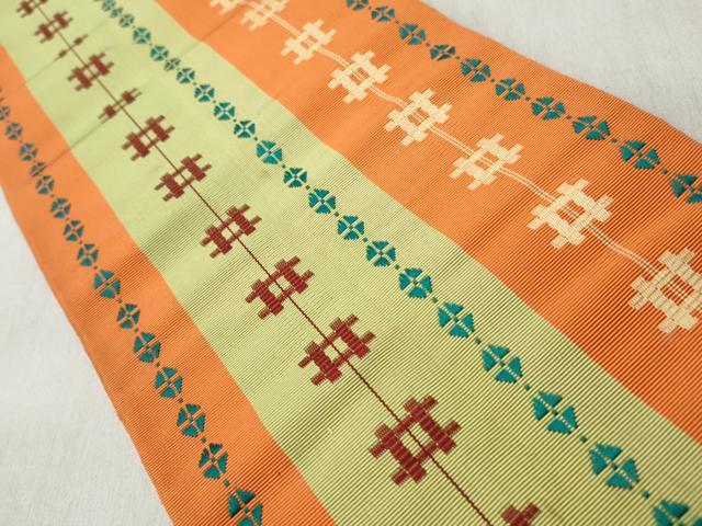平和屋着物◎本場筑前博多織 半幅帯 幾何学文 正絹 逸品 CABJ3700qe