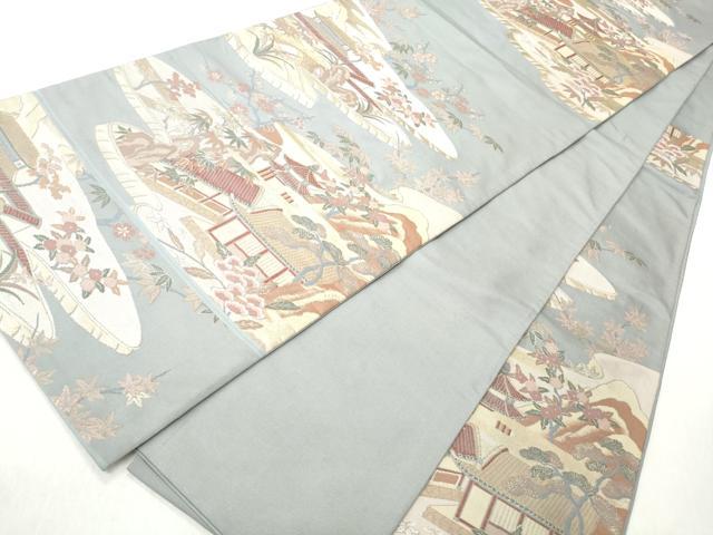 平和屋着物◎六通柄袋帯 風景文 金糸 正絹 逸品 CABJ3702qe