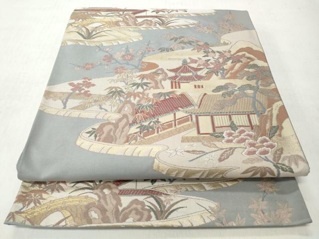 平和屋着物◎六通柄袋帯 風景文 金糸 正絹 逸品 CABJ3702qe