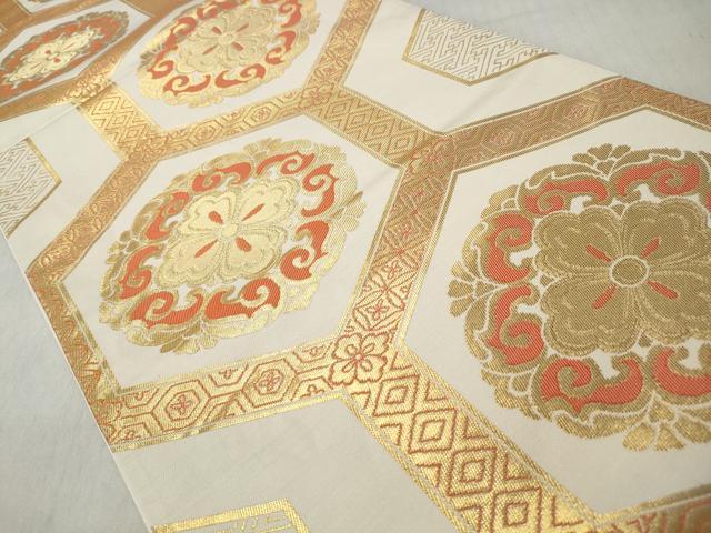 平和屋着物◎全通柄袋帯 亀甲吉祥花文 金糸 正絹 逸品 CABJ3706qe