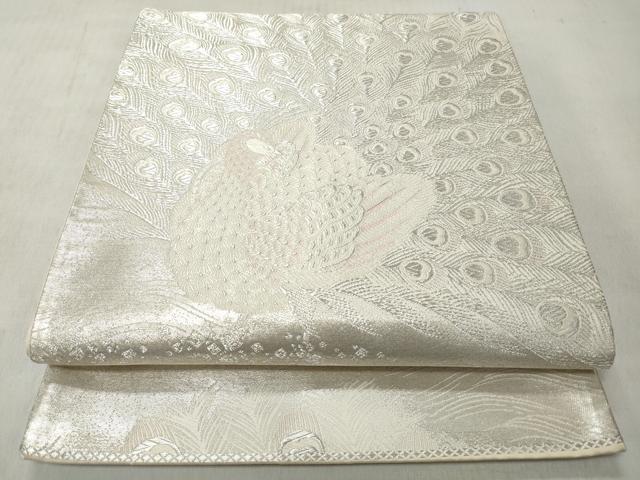 平和屋着物◎六通柄袋帯 唐織 孔雀文 銀糸 正絹 逸品 CABJ3707qe