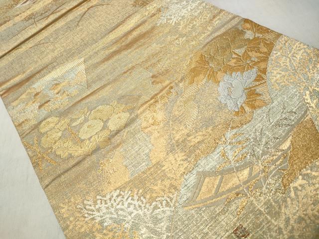 平和屋着物◎六通柄袋帯 地紙草花文 金銀糸 正絹 逸品 CABJ3715qe