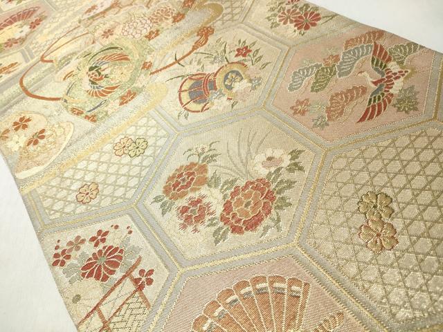 平和屋着物◎佐賀錦 六通柄袋帯 エ霞貝桶花文 金糸 正絹 逸品 CABJ3720qe