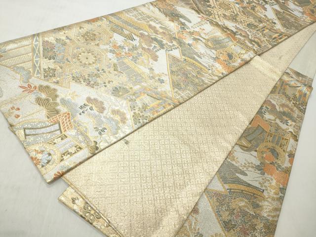 平和屋着物◎佐賀錦 六通柄袋帯 松皮菱風景文 金銀糸 正絹 逸品 CABJ3722qe