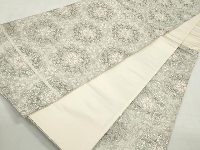平和屋着物◎六通柄袋帯 唐織 草花文 プラチナ箔 正絹 逸品 CABJ3725qe
