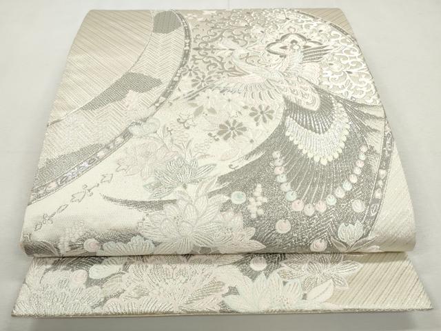 平和屋着物◎六通柄袋帯 唐織 花宴孔雀文 プラチナ二重箔 正絹 逸品 CABJ3727qe
