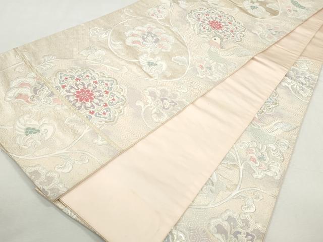 平和屋着物◎六通柄袋帯 唐織 正倉院花鳥文 銀糸 正絹 逸品 CABJ3729qe