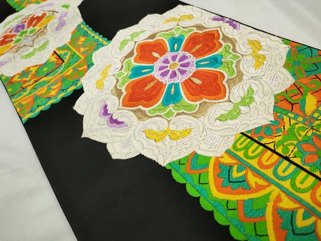 平和屋着物◎六通柄袋帯 唐織 正倉院花文 黒地 金糸 正絹 逸品 CABJ3734qe