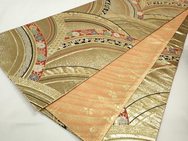 平和屋着物◎両面 全通柄袋帯 草花文 金銀糸 正絹 逸品 CABJ3748qe