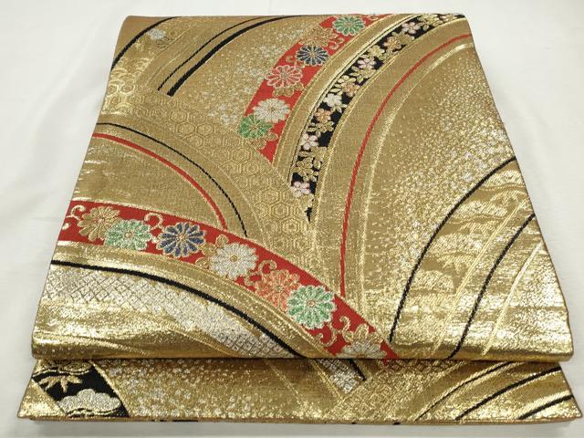 平和屋着物◎両面 全通柄袋帯 草花文 金銀糸 正絹 逸品 CABJ3748qe