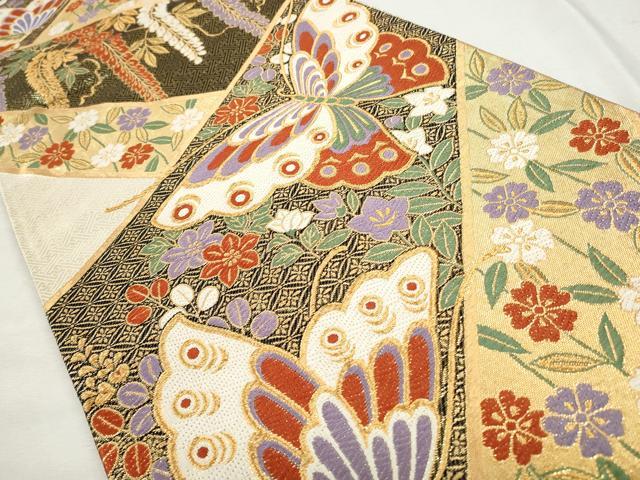 平和屋着物◎六通柄袋帯 唐織 吉祥花蝶文 金糸 正絹 逸品 CABJ3749qe