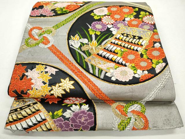 平和屋着物◎六通柄袋帯 唐織 花丸文 金銀糸 正絹 逸品 CABJ3750qe