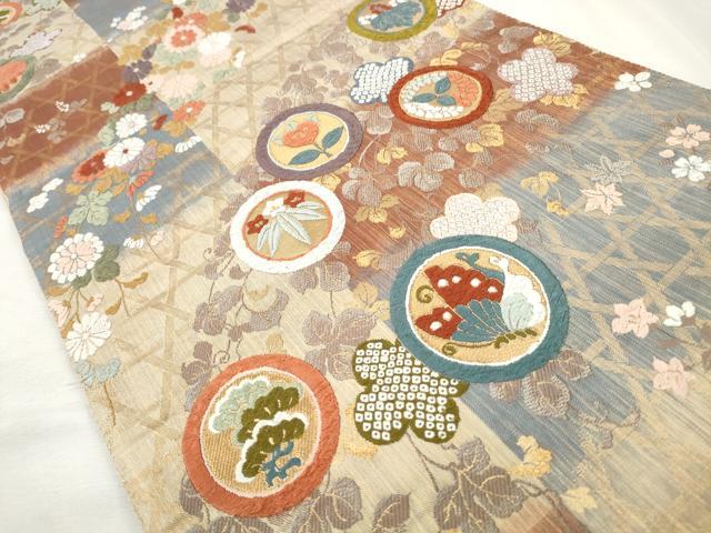 平和屋着物◎六通柄袋帯 唐織 菊小袖 金糸 正絹 逸品 CABJ3757qe