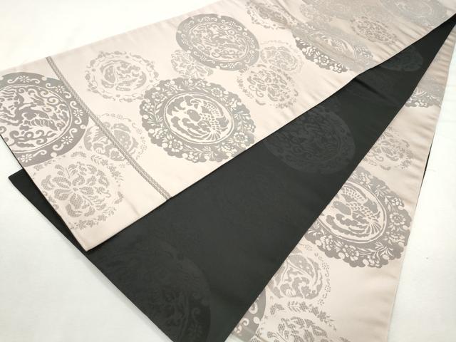 平和屋着物◎両面 全通柄袋帯 花鳥丸文 正絹 逸品 CABJ3762qe
