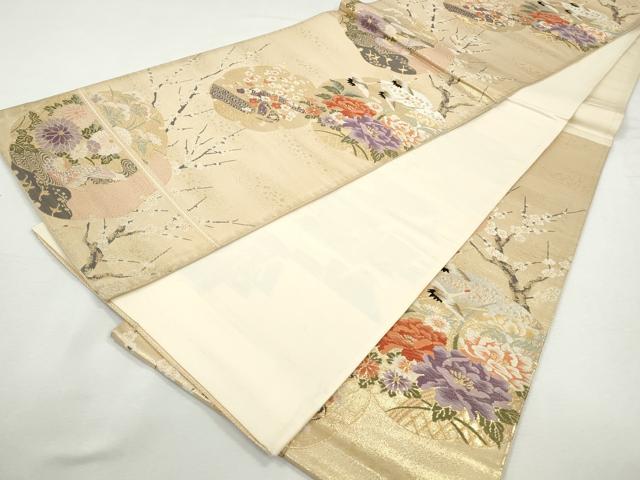 平和屋着物◎六通柄袋帯 雪輪枝梅花鳥文 金糸 正絹 逸品 CABJ3767qe