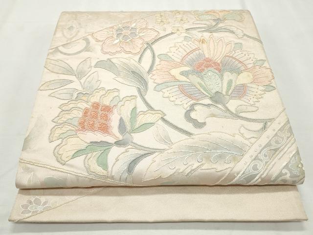 平和屋着物◎中国三大刺繍 相良刺繍 太鼓柄袋帯 切嵌更紗花唐草文 正絹 逸品 CABJ3769qe