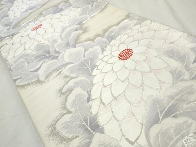 平和屋着物◎六通柄袋帯 唐織 菊 銀糸 正絹 逸品 CABJ3772qe
