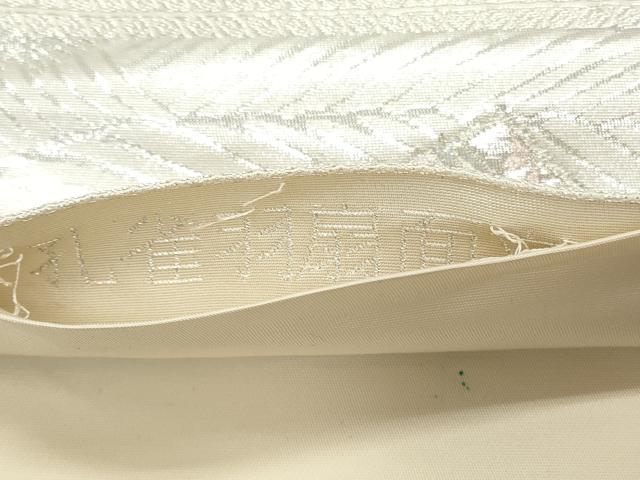平和屋着物◎六通柄袋帯 唐織 孔雀羽扇面文 銀糸 正絹 逸品 CABJ3773qe