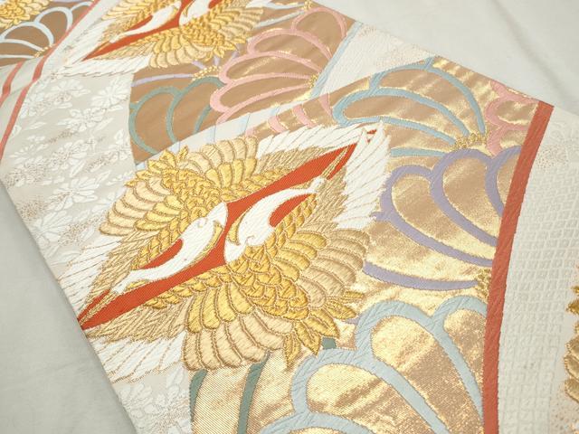 平和屋着物◎六通柄袋帯 唐織 彩錦 能衣向鶴文 金糸 正絹 逸品 CABJ3781qe