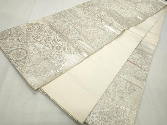 平和屋着物◎六通柄袋帯 唐織 地紙花唐草文 銀糸 正絹 逸品 CABJ3792qe