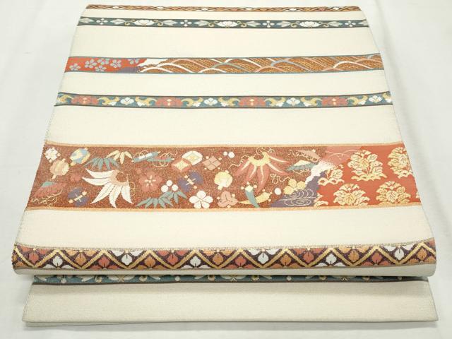 平和屋着物◎六通柄袋帯 正倉院段文 金糸 正絹 逸品 CABJ3798qe
