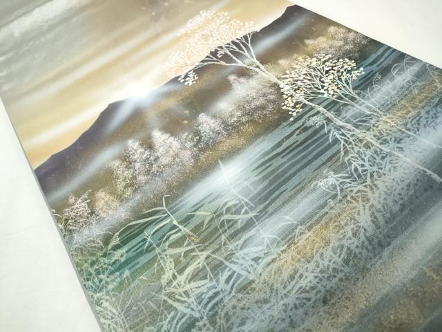 平和屋着物◎太鼓柄袋帯 作家物 遠山風景文 金糸 引箔 正絹 逸品 CABJ3804qe