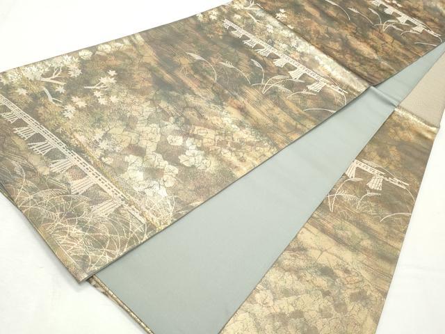平和屋着物◎西陣 六通柄袋帯 遠山風景文 金糸 引箔 証紙付き 正絹 逸品 CABJ3805qe