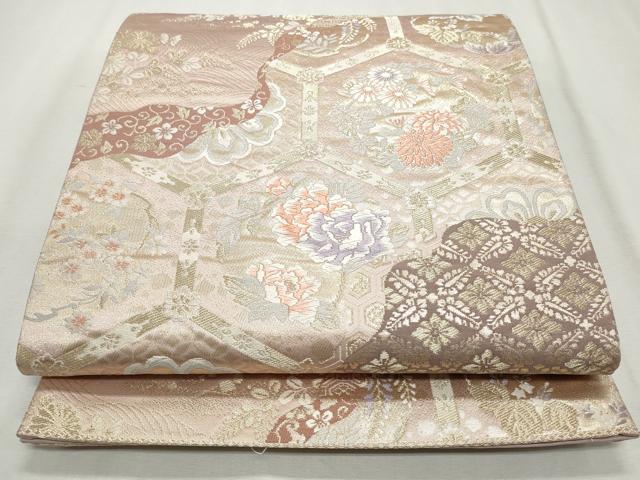 平和屋着物◎六通柄袋帯 唐織 道長取天井文 金糸 正絹 逸品 CABJ3809qe
