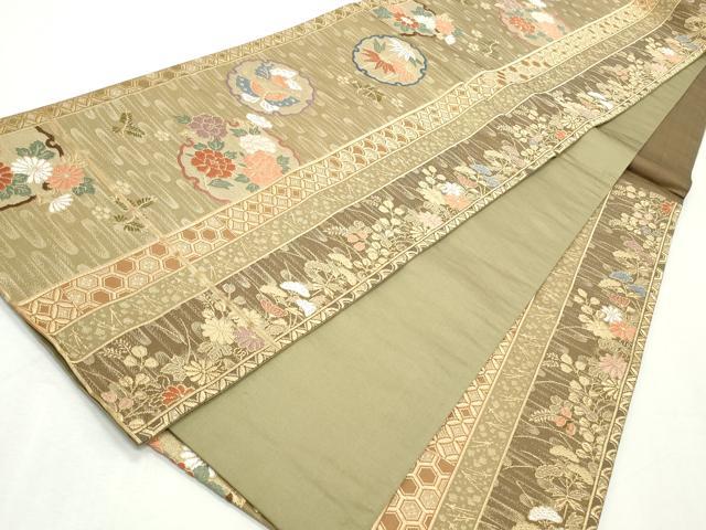 平和屋着物◎六通柄袋帯 唐織 エ霞雪輪花蝶文 金糸 正絹 逸品 CABJ3811qe