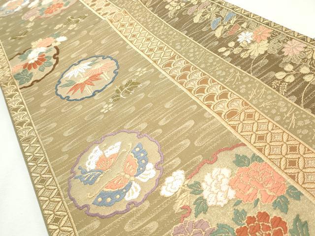 平和屋着物◎六通柄袋帯 唐織 エ霞雪輪花蝶文 金糸 正絹 逸品 CABJ3811qe