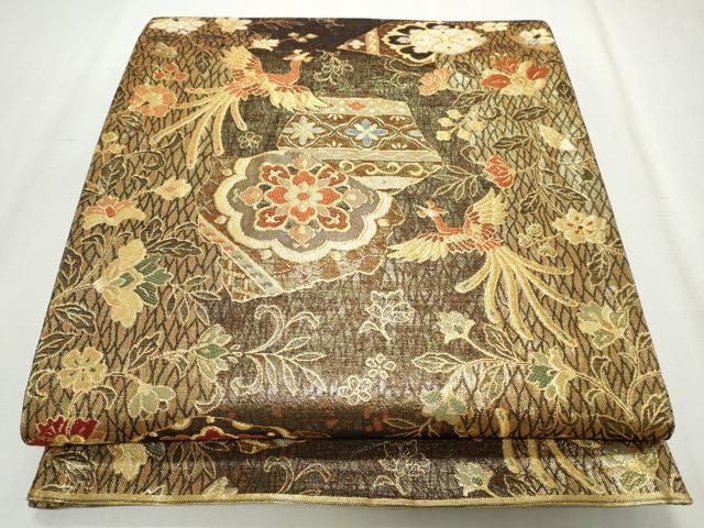 平和屋着物◎佐賀錦 六通柄袋帯 鳳凰更紗花文 金糸 正絹 逸品 CABJ3815qe