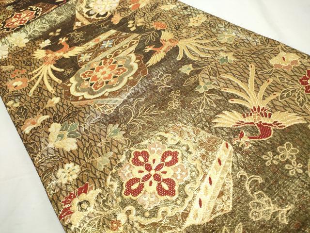 平和屋着物◎佐賀錦 六通柄袋帯 鳳凰更紗花文 金糸 正絹 逸品 CABJ3815qe