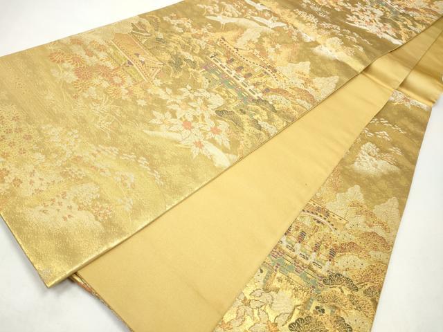 平和屋着物◎六通柄袋帯 風景花鳥文 金銀糸 正絹 逸品 CABJ3821qe