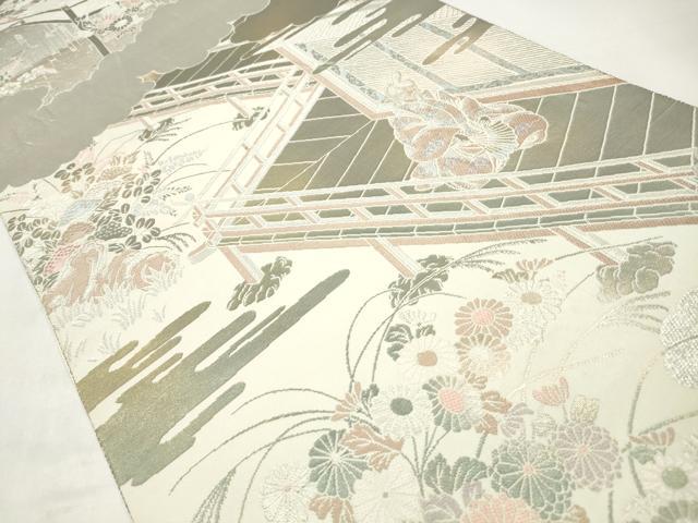 平和屋着物◎六通柄袋帯 源氏絵巻紋 プラチナ箔 手織二重箔 正絹 逸品 CABJ3838qe