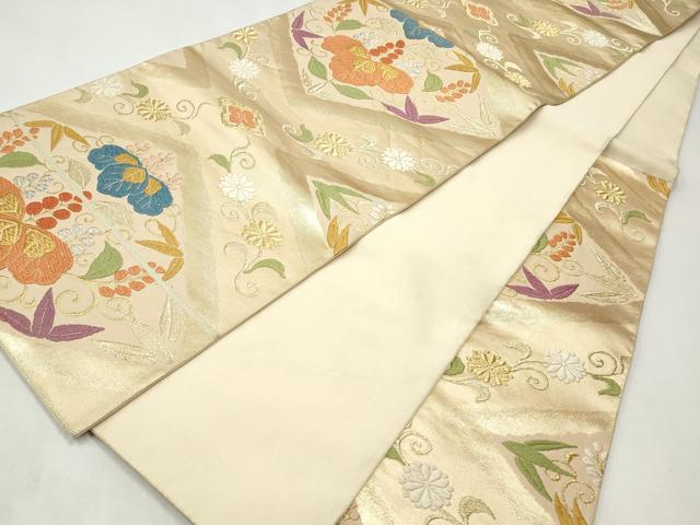 平和屋着物◎六通柄袋帯 唐織 花唐草菱文 金銀糸 正絹 逸品 CABJ3839qe