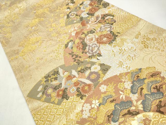 平和屋着物◎六通柄袋帯 唐織 地紙花鳥文 金銀糸 正絹 逸品 CABJ3841qe