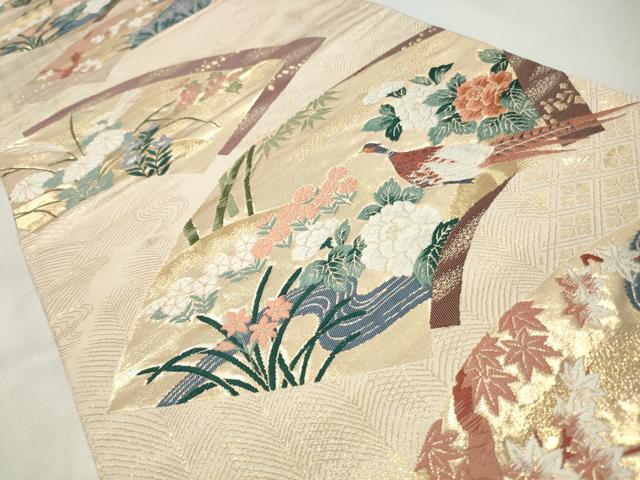 平和屋着物◎六通柄袋帯 唐織 立波地紙花鳥文 金糸 正絹 逸品 CABJ3847qe
