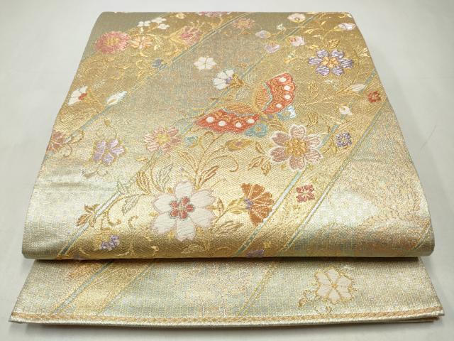 平和屋着物◎六通柄袋帯 草花文 金銀糸 正絹 逸品 CABJ3848qe