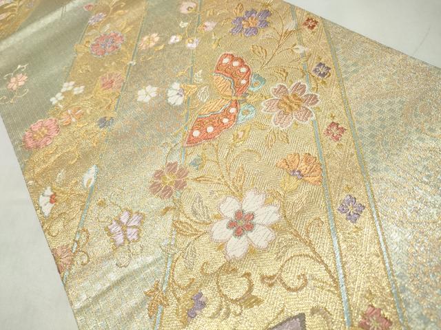 平和屋着物◎六通柄袋帯 草花文 金銀糸 正絹 逸品 CABJ3848qe