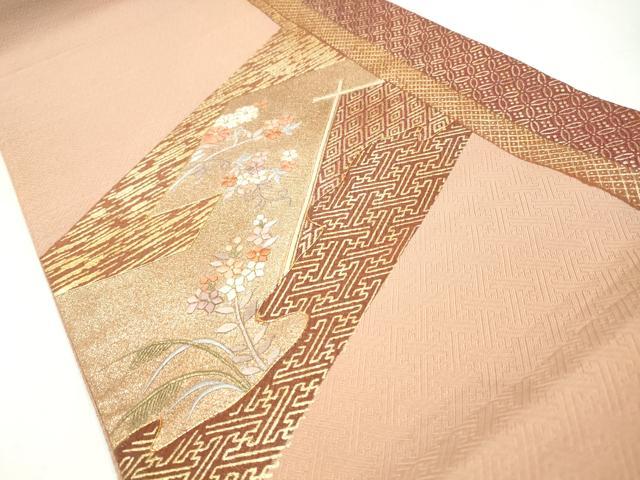 平和屋着物◎太鼓柄袋帯 駒刺繍 吉祥草花文 金彩 正絹 逸品 CABJ3863qe