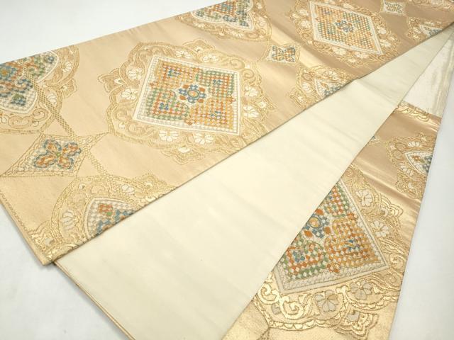 平和屋着物◎六通柄袋帯 幾何学花文 金銀糸 正絹 逸品 CABJ3865qe