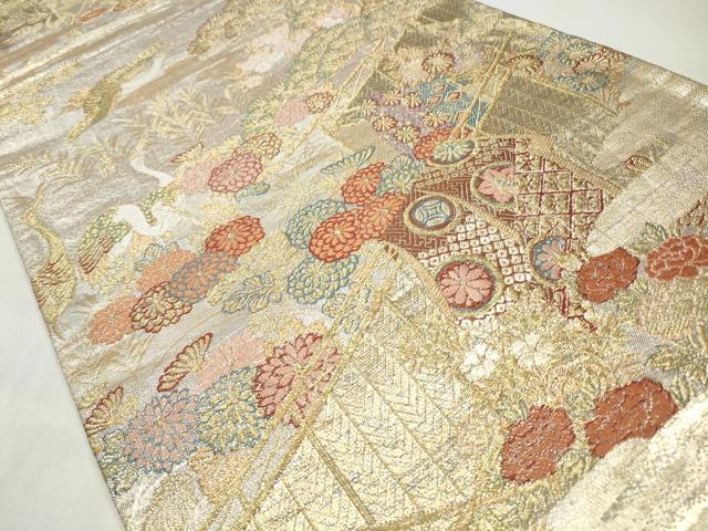 平和屋着物◎六通柄袋帯 唐織 風景花鳥文 金銀糸 正絹 逸品 CABJ3868qe