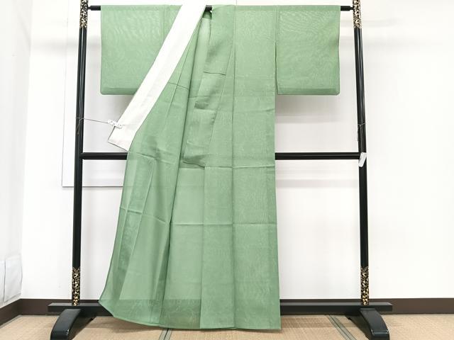 平和屋着物*夏物 小紋 紗 枝花文 老竹色 正絹 逸品 CABJ4041xi