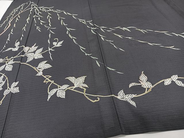 平和屋着物*夏物 訪問着 変わり絽 柳蔦の葉文 金彩 正絹 逸品 CABJ4043xi