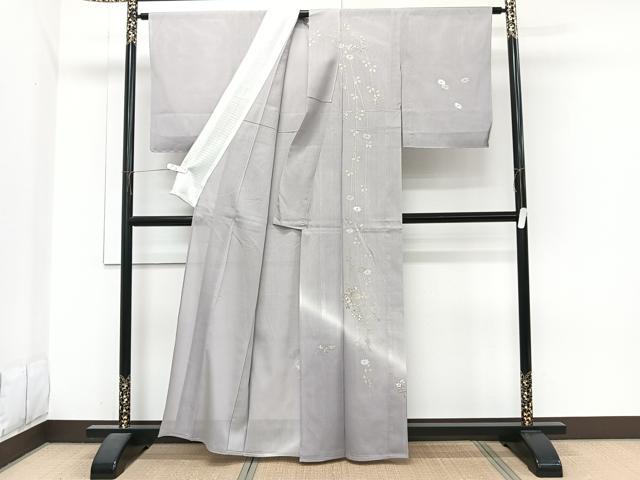 平和屋着物*夏物 訪問着 縦絽 刺繍 草花文 暈し染め 金銀彩 正絹 逸品 未使用 CABJ4044xi