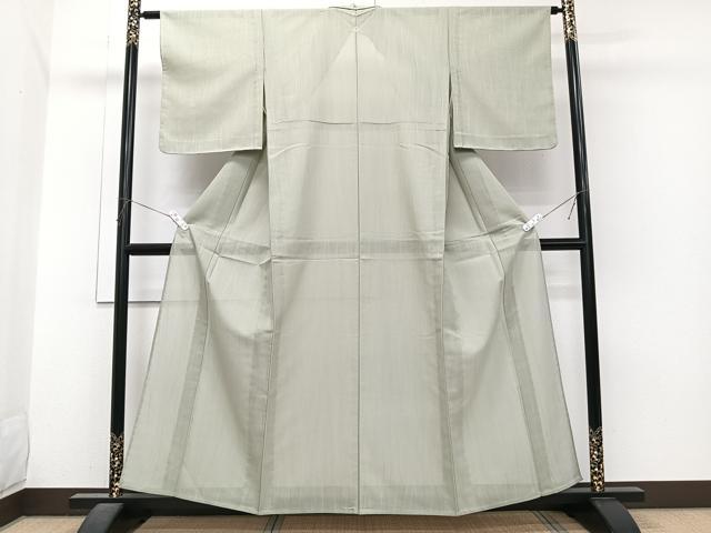 平和屋着物*夏物 色無地 よろけ縞紋紗 白緑色 正絹 逸品 CABJ4049xi