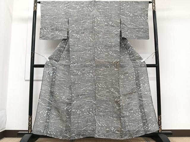平和屋着物*夏物 本場小千谷縮 風景文 麻 逸品 CABJ4061xi