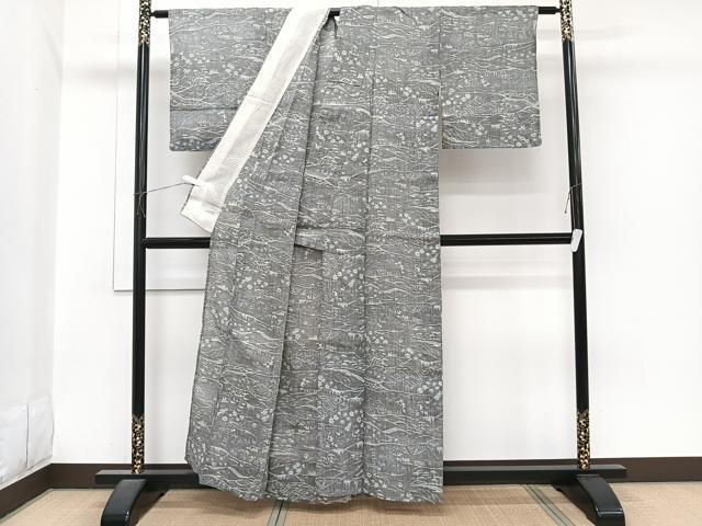 平和屋着物*夏物 本場小千谷縮 風景文 麻 逸品 CABJ4061xi