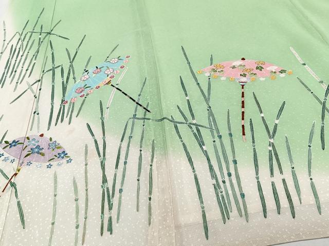 平和屋着物*夏物 訪問着 紗 駒刺繍 番傘 金彩 正絹 逸品 CABJ4064xi