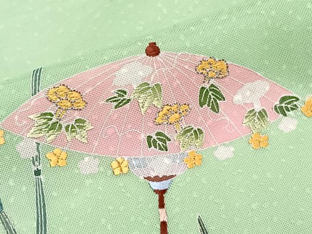 平和屋着物*夏物 訪問着 紗 駒刺繍 番傘 金彩 正絹 逸品 CABJ4064xi
